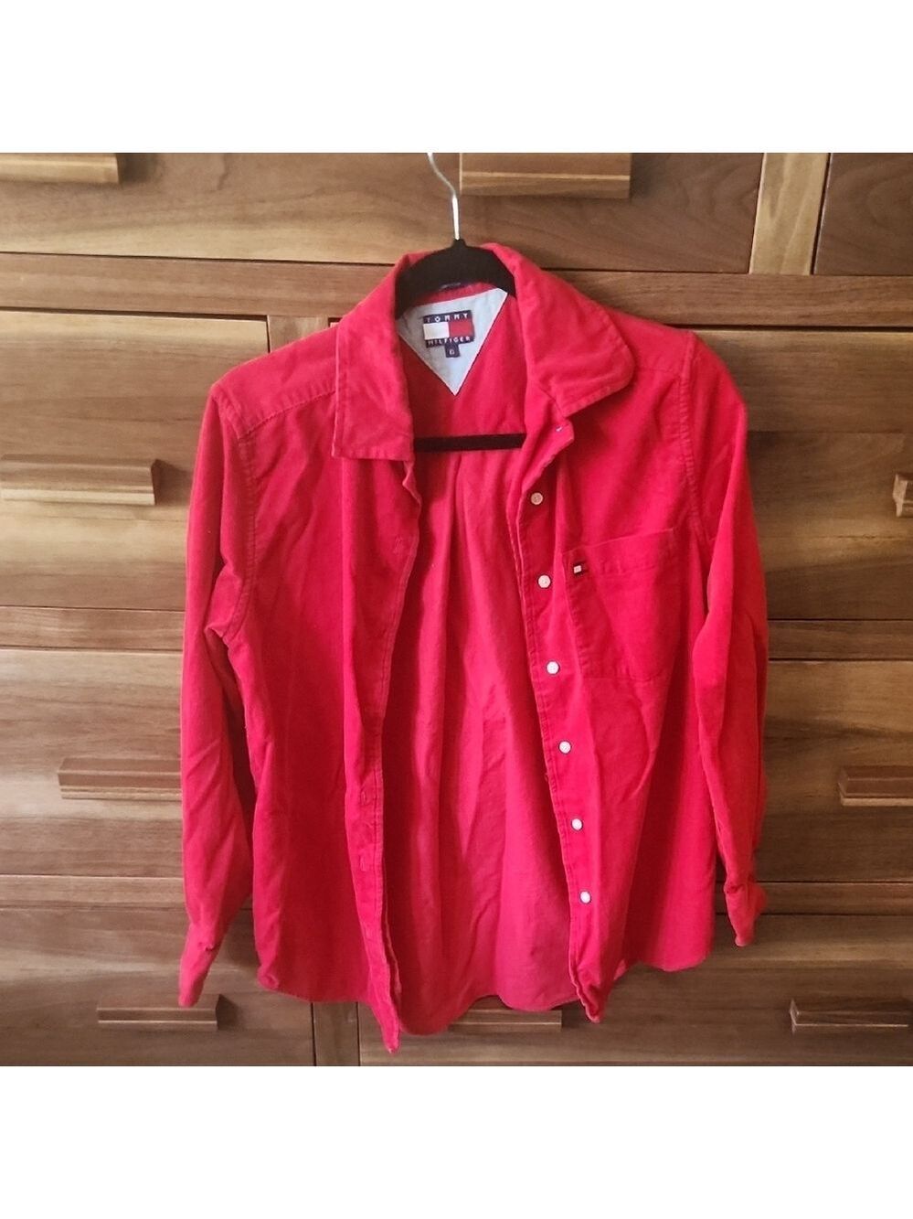 Y2k Vintage Tommy Hilfiger Women's Red Button Down Couderoy Casual Classic Shirt
